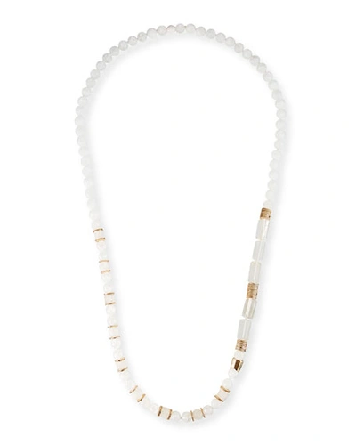Akola Long Gemstone & Golden Bead Necklace, 40"l In White