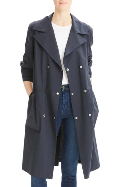 Theory Double-breasted Military Trench Travel Wool Coat In Core Navy