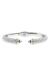Lagos Sterling Silver & 18k Yellow Gold Slim Caviar Cuff Bracelet With White Topaz In White/silver