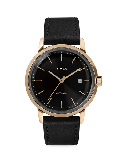 Timex Marlin Automatic 40mm Leather Strap Case Watch In Black