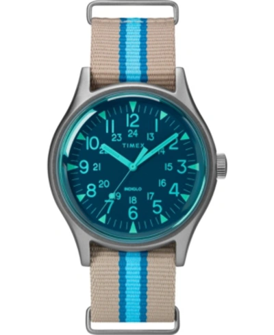 Timex Mk1 Aluminum California 40mm Tan With Blue Stripe Fabric Strap Watch In Taupe