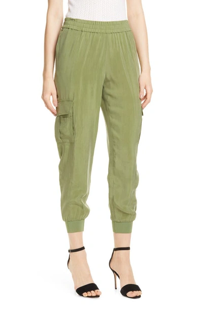 Alice And Olivia Dede Smocked-waistband Cargo Pants In Sage