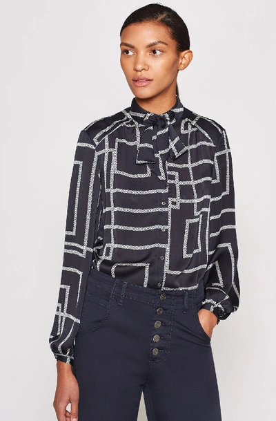 Joie Lutana Geometric Balloon Sleeve Blouse In Midnight