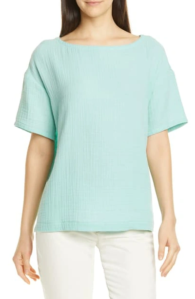 Eileen Fisher Boat Neck Boxy Organic Cotton Top In Calypso