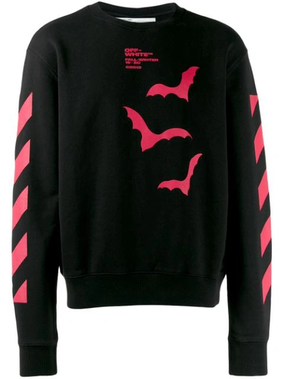 Off-white Men's Diagonal Bats Graphic Slim Long-sleeve Crewneck Sweatshirt In Black