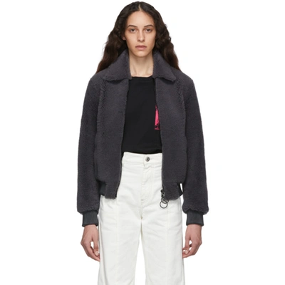 Off-white Shearling Jacket In Grey/beige