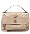 Saint Laurent Niki Medium Quilted Crinkled Glossed-leather Shoulder Bag In Dusty Grey