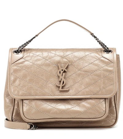 Niki medium quilted crinkled glossed-leather shoulder bag