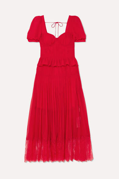 red chiffon midi dress