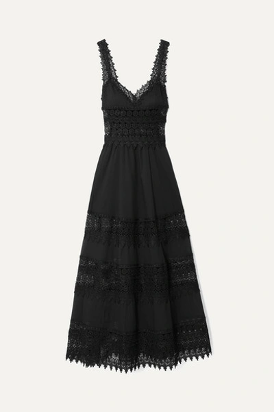 Charo Ruiz Sophia Crocheted Lace-paneled Cotton-blend Voile Maxi Dress In Black