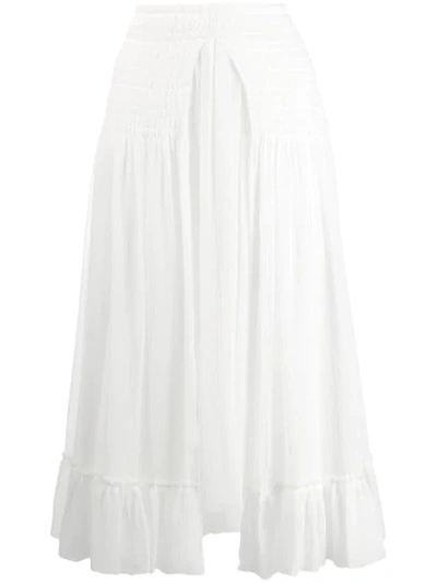 Chloé Shirred Silk-crepon Midi Skirt In White