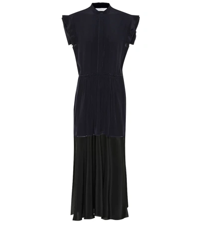 Chloé Ruffle-trimmed Two-tone Silk-georgette Midi Dress In Blue - Black 1