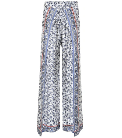 Chloé Layered Printed Silk-twill Wide-leg Pants In Blue