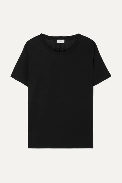 Saint Laurent Essentials 贴花纯棉平纹布 T 恤 In Black