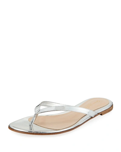 Gianvito Rossi Metallic Leather Thong Sandals With Crystal Anklet In Silver