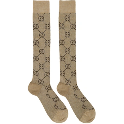 Gucci Beige And Brown Gg Supreme Socks In 9964 Shell
