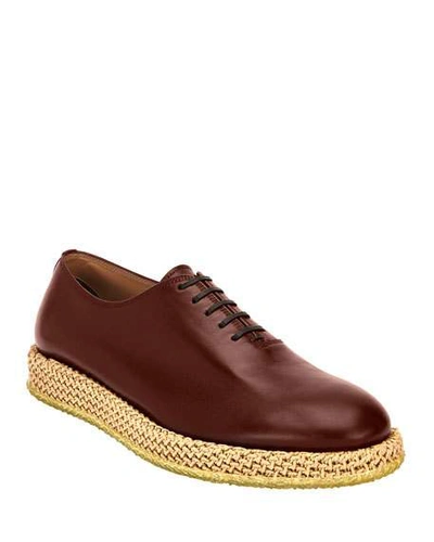 Ferragamo Men's Avord Whole-cut Lace-up Shoes On Rope Sole In Brown