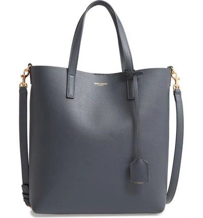 Saint Laurent Toy Leather Tote Bag With Shoulder Strap In Dark Smog