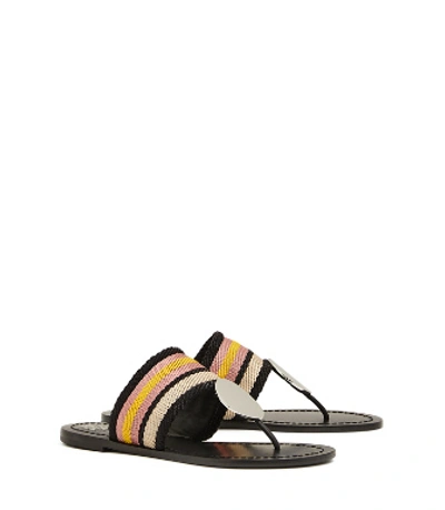Tory Burch Women's Patos Stripe Disc Thong Sandals In Black Stripe / Perfect Black