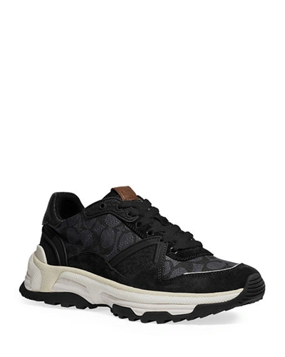 Coach Men's Signature Mixed-media Dad Sneakers In Black