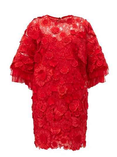 Valentino Embellished Organza Dress In Red