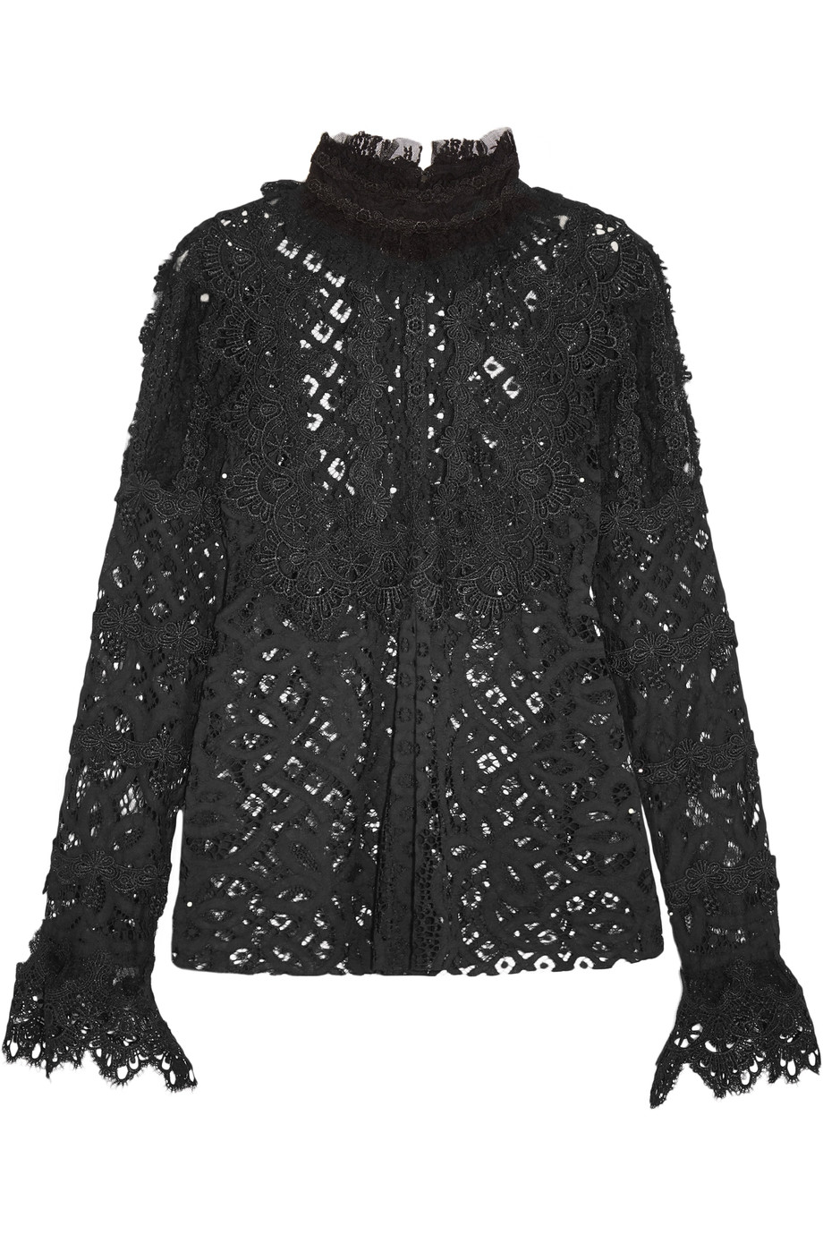 Anna Sui Magical Mystery Ruffled Crocheted Lace And Mesh Blouse | ModeSens