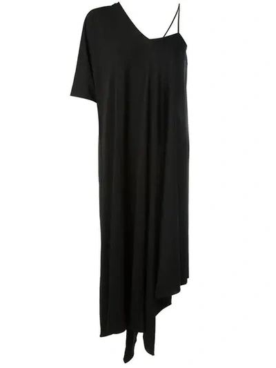Maison Margiela Draped Sleeve Asymmetric Dress In Black