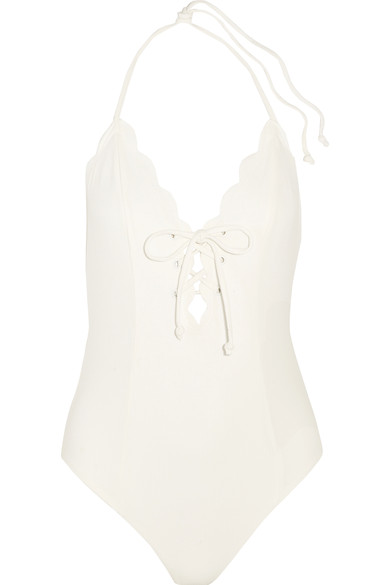 Marysia Broadway Lace-up Scalloped Halterneck Swimsuit In Coconut ...