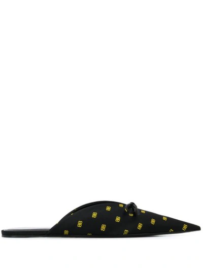 Balenciaga 10mm Knife Bb Printed Crepe Silk Mules In Blk/other