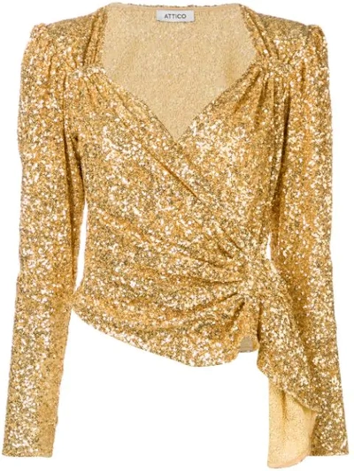 Attico Sequinned Top Gold In Brown