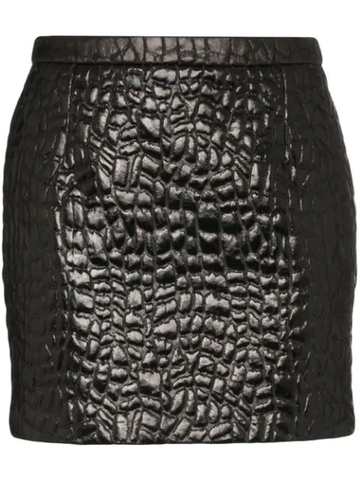Saint Laurent Crocodile-embossed Mini Skirt In Black