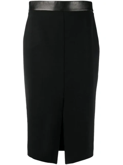 Tom Ford Leather-trim Pencil Skirt In Black