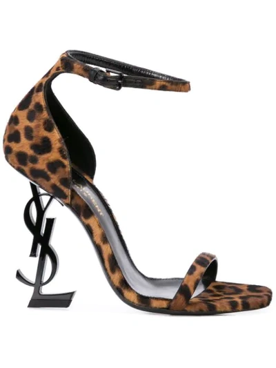 Saint Laurent Opyum Leopard Printed Leather Sandal In Black