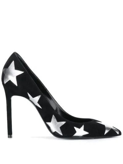 Saint Laurent Star-embellished Suede Anja Pumps 105 In Black,silver