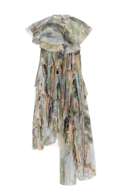 Aje Sunray Asymmetric Printed Chiffon Dress