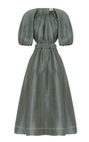 Aje Mimosa Cutout Linen And Silk-blend Midi Dress In Green