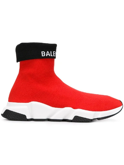 Balenciaga Men's Speed High-top Fold-over Sock Sneakers In Red