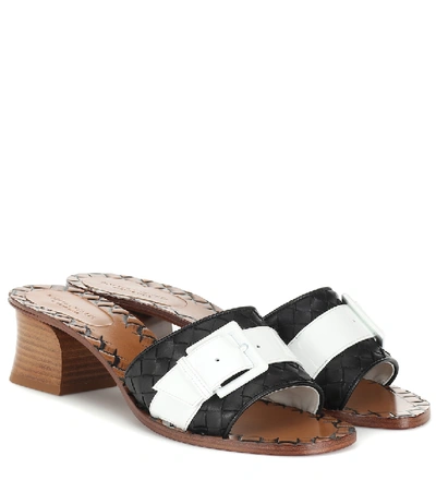 Bottega Veneta Two-tone Intrecciato Leather Slide Sandals, Black/white