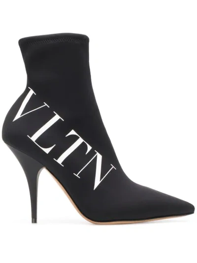 Valentino Garavani Logo Sock Pointed Booties In Black