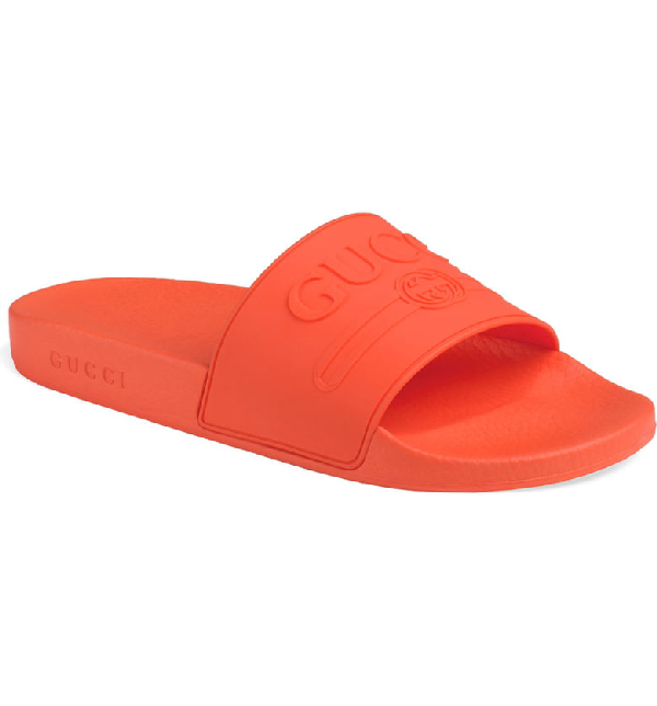 Gucci Men's Embossed Logo Slide Sandals 