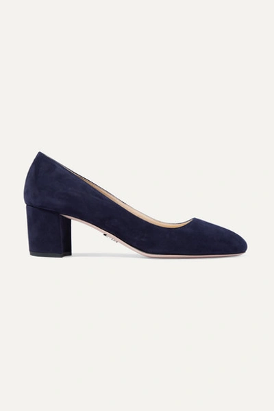 Prada Suede 55mm Block-heel Pump In Midnight Blue