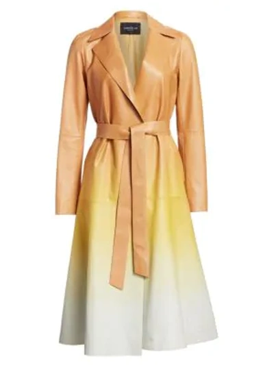 Lafayette 148 Avrielle Ombre Lambskin Leather Trench Coat In Honeycomb Multi