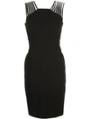 Halston Heritage Sleeveless Square-neck Crepe Dress With Shoulder Strips In Black