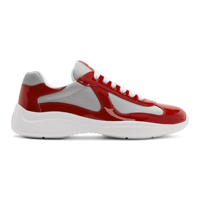 Prada Men's America's Cup Patent Leather Patchwork Sneakers In Red