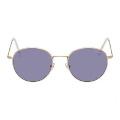 Super Retrofuture Gold And Navy Wire Sunglasses In Goldblue