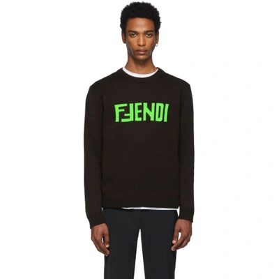 Fendi Slim-fit Logo-intarsia Wool Sweater In F17qc Moka