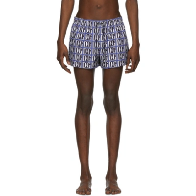 Dolce & Gabbana Dolce And Gabbana Blue And White Dg Graphic Swim Shorts