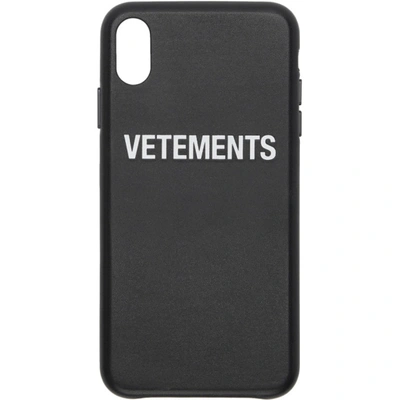 Vetements Logo Printed Leather  Iphone X/xs Cover In Black