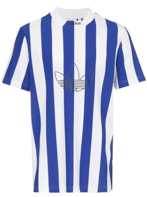 Adidas Originals Adidas Blue And White Striped Logo T-shirt In