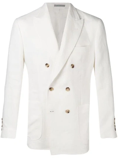 Brunello Cucinelli Double Breasted Linen Blazer In White